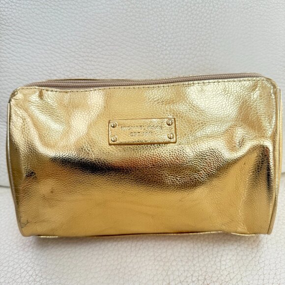 MICHAEL KORS COSMETIC BAG POUCH PURSE GOLD - Picture 1 of 6
